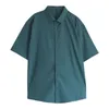 夏の半袖シャツ男性の薄い豪華な緩い半袖韓国のカジュアル全体のマッチダークグリーンハラジュックシャツビジネスフォーマル220322