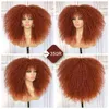 Cabelo curto afro perucas cacheadas com franja para mulheres negras ombre sintéticos de ombre de gluia sem gluia rurple rurple Red Wig 220707