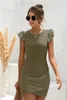 Summer Dres ONeck Sundress Elegant Ruffle Short Sleeve Crossover Dresses Casual Solid Slim Office Ladies Mini Dress 220530