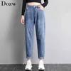 Hoge taille denim jeans vrouwen casual vaste lange lengte blauwe broek recht plus size cowboy broek dames retro vaqueros mujer 210515