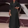 Plus storlek klänningar satin slik klänning 2022 vonda sexig v hals långärmad solid bohemiska vestidos lös strand sundress 5xl överdimensionera213a