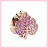 Klassische 925er Silber-Roségold-Charms, rosa Blumen-Herz-Perlen, passend für Pandora-Armbänder, Schmuck zum Selbermachen