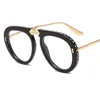 Lunettes de soleil pliables Black Gol Crystal Stud pilote Men des femmes Vintage Luxury Designer surdimension