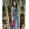 Casual Dresses Ins French Style O Neck Long Denim Sleeveless Women Dress Slim Sweet Skirt Female Lady SkirtCasual