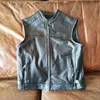 Äkta läderväst män motorcykel biker västar jacka ärmlös vårhöst mode casual waistcoat jacka lyx man ytterkläder överrock svart