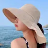 Neue Mode Frauen Sommer UV Schutz Sonne Weibliche Pferdeschwanz Eimer Hut Mit Hals Klappe Outdoor Reisen Strand Kappe