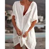 Sommer Baumwolle frauen Midi Kleid Weiß Übergröße Große Größe 8XL Casual Strand Hemd Lose Kleider Weibliche Mode Dame Kleidung 220630