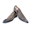 Designer-Italian Fashion Snakeskin Printing Men Dress male paty prom shoes Business Genuine Leather Brown Wedding Formal Shoes Large Size