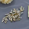 A83 Alloy Leaves Golden Bridal Comb Accessories Pearl Wedding Headpiece Crystal s Hair Clip Tiara 220726