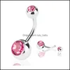 Body Arts Tatouages Art Santé Beauté En Acier Inoxydable Double Boule Nombril Anneau 14G Courbé Piercing Nombril Barbell Pour Dhkml