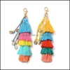 Nyckelringar mode tillbehör Colorf Boho Tassel Keychain Style Bag Ornaments Artificial Handmade Creativ Söt Attraktiva hängsmycken GI
