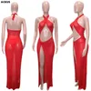 Casual Dresses Women Party Dress Sexy Club Evening Mesh See-through Diamonds Cut Out Slited Vestidos Fashion Streetwear SpringCasual