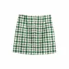 Стильные шикарные карманы Зеленый плед т мини-юбка женская мода высокая талия юбки повседневные Jupe Femme 220401