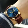 Wristwatches Top Brand Men's Watches Original Simple Blue Face Quartz Wristwatch For Man Waterproof Leather Strap Business Watch CasualW
