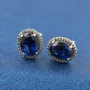 Pretty Women Blue Statement Halo Stud Earrings Authentic 925 Sterling Silver Original box for Wedding Jewelry Earring set4738592