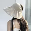 Bérets chapeau de soleil d'été avec perle réglable grosses têtes à larges bords plage Protection UV visière compressible avec bérets