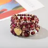 Bracelets porte-bonheur Boho Rose Bracelet Perlé Ensemble Femmes Accessoires De Mode Pulseras Feminina Coeur Pendentif Bijoux Saint Valentin Fawn22