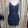 2022 Fashion Women Prom Dress Tassel Party Sequin Feather Patchwork Dress Skirt Pink