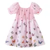 2022 새로운 여자 아기 여름 퍼프 슬리브 튤 드레스 귀여운 만화 나비 인쇄 아이 드레스 옷 아동 캐주얼 멍청한 선물 g220518