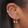 Hoop & Huggie Aide 925 Sterling Silver Blue Turquoise Zircon Flower Charm Earrings For Women Boho Small Circle Cartilage JewelryHoop Kirs22
