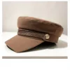 Berets 2022Militärhut Frauen Flat Top Baumwolle Malerkappe Wollhüte für Frühling Sommer mit Silberkette Koreanisches Modedesign