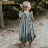 YSUBEST 2022 Novo Criando de verão Princess Dress Kids Cotton Dress Dress Ruffles Pure Color Baby Girl Clothing Korean Japan Style Y220510