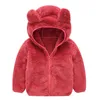 Baby Girls Coat Children Wool Sweater Jacket Bunny Ear Hooded Clothes Boys Solid Color Thickened Outfit Tops Kids 1-5 Year J220718