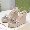 Designer-Sandalen für Damen, Kordel-Espadrille, keilförmiger Absatz, 13 cm, Pump, modische Schuhe aus echtem Leder, Knöchelriemen, Schwarz, Top-Qualität, Fischer