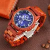 Orologi da polso da uomo Cronografo Orologio in legno Montre Orologi militari in legno rosso completamente regolabili Luxury Reloj Hombre DropOrologi da polso