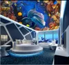 高品質のカスタム3Dシルクウォールペーパーアンダーウォーターワールド水族館イルカリビングルームベッドロム天井壁