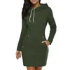 Spring And Autumn Ladies Knee Length Dress Hooded Warm Sweatshirt Long Sleeve Camp Collar Pocket Simple Casual Sports 220521