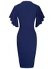 Nice-forever Vintage Solid Color Elegant Office Work vestidos Business Party Bodycon Ruffle Women Pencil Dress B572 220516