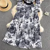 Elegant Floral Vintage Print Brand Designer Runway Dresses Women Autumn Polo Neck Long Maxi Shirt Party Dress 2023333v