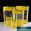 100 stks Gold Print With Clear Venster Zip Lock Plastic zakken Snacks Rits Verzegelde Keuken Organal Food Packaging Pouch Stand-up tas