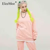 EleeMee Lose Hoodies Für Frauen Einfarbig Oansatz Frühling Und Winter Pullover All-Match Streetwear Fashion Tops Größe S-2Xl T220726