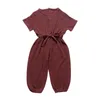 Sommer Kinder Mädchen Kleidung Sets Leinen Baumwolle Ärmel Einfarbig Overall Kleidung Outfits Kinder Anzüge 220620