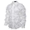 Herrklänningskjortor White Black Feather Lace Shirt Men 2022 Fashion Se genom Clubwear Mens Event Party Prom Transparent Chemisemen's Vere2