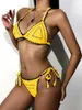 Costumi da bagno da donna Sexy Low Cut Floral Push Up Bikini giallo 2022 Mujer Costume da bagno a vita alta Abbigliamento da spiaggia Set da donna Costume da bagnoDonna