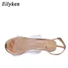 Sandaler eilyken champagne svart pvc transparent kristall kilar sandaler sexiga öppna död spänne kvinnor sandaler glider party pumpar 220318