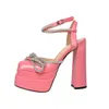 Dress Lederen Women Nieuwe Super CM Chunky High Heel Shoes CM Platform Pumps Silk Satin Diamond Polyurethane Bott