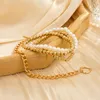 Länkkedja ingemark 4st/set guldfärgpärlor pärla akrylarmband uppsättning för kvinnor charm ot spuckle hjärthänge armband smycken presentlink la