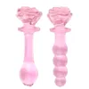 Rosa rosa de rosa vidro vidro vidrador de pênis realista contas g spot anal plug de brinquedos sexy casal feminino adulto