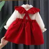 Sweet Children Girls Princess Clothes Set Kids Baby Long Sleeve Tops Shirt+Ruffle Overall Tank-Dress 2pcs Suit Outfit