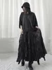 [EAM] Wysoka elastyczna talia czarny plisowany nieregularny długi temperament półprzestrzenny spódnica kobiet moda wiosna jesień 1U965 220317