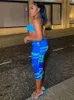 カジュアルドレスブルーバックレスノースリーブホロウアウト傾斜肩マディドレス女性サマーボディコンビーチセクシーなロングドレスカジュアル