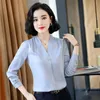 Kadın Bluzlar Gömlek Yenilik Beyaz Moda V Yaka Kadın Şifon Ve Uzun Kollu Bahar Sonbahar Bayanlar Ofis İş Giyim Giysileri Tops