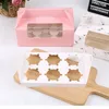 10pcs 2/4/6 Grain Paper Cup Cake Box Transparent Window Muffin White Cardboard Portable Baking Packaging Creative Gift B 220427