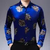 Men's Casual Shirts Ink Flower Pattern 3d Printing Business Long Sleeve Shirt Autumn Quality Velvet Soft Smooth Boutique Men M-XXXLMen's