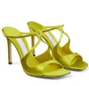 유명한 브랜드 Anise Glitter Sandals 신발 여성 메쉬 스퀘어 트로 노새 크로스 끈으로 묶인 숙녀 하이힐 파티 웨딩 우아한 슬리퍼 EU35-43 상자