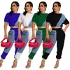 Kadınlar İki Parçalı Pantolon Moda Kadın Setleri Günlük Denim Patchwork Kısa Kol Üstleri Yüksek Bel 2 Kıyafet 2022 Yaz